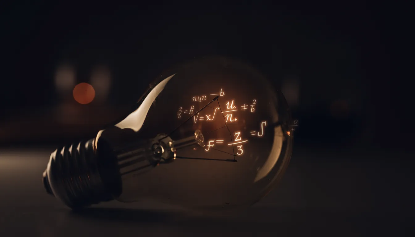 A lightbulb filled with mathematical formulas instead of a filament