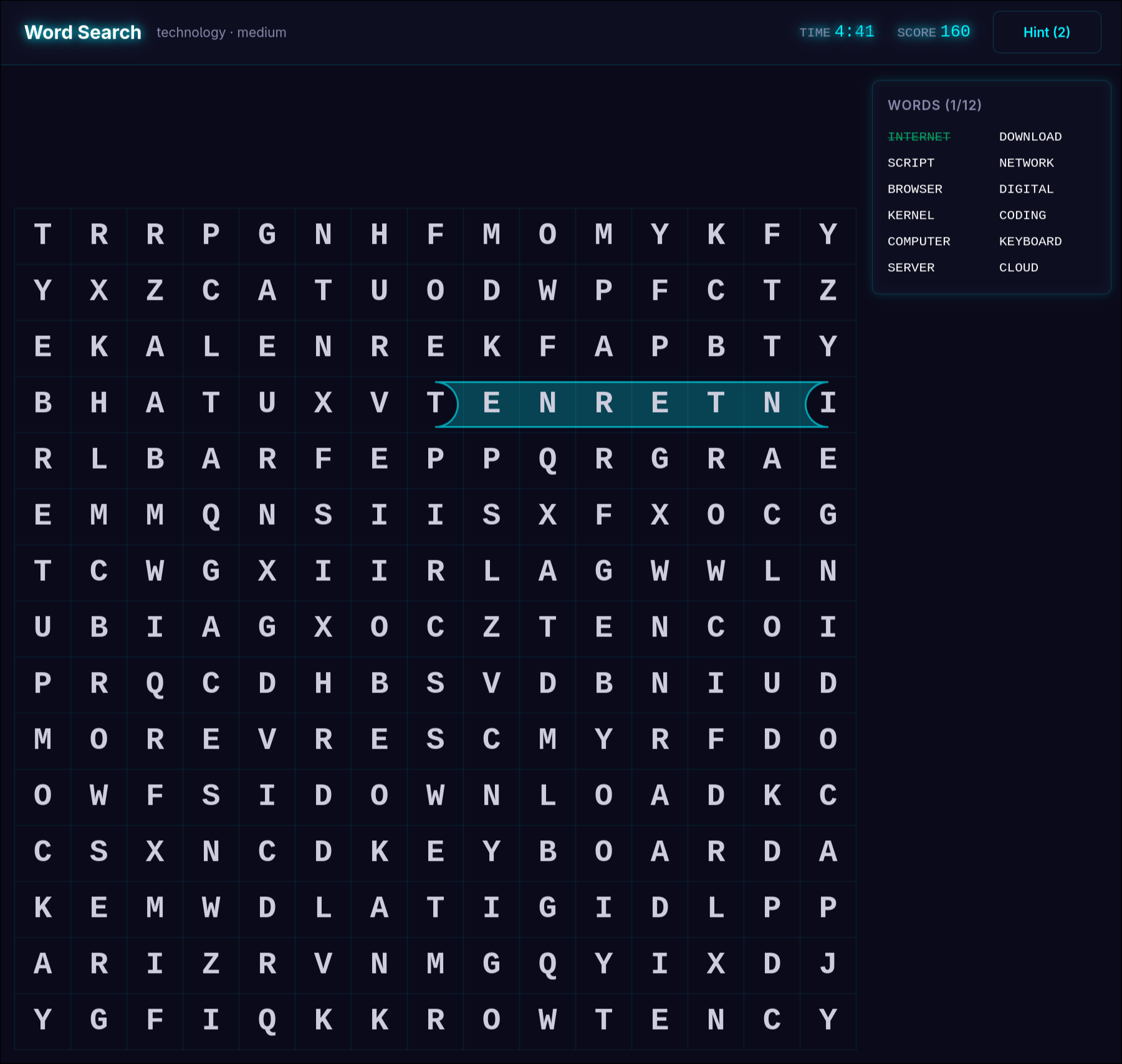Word search game board